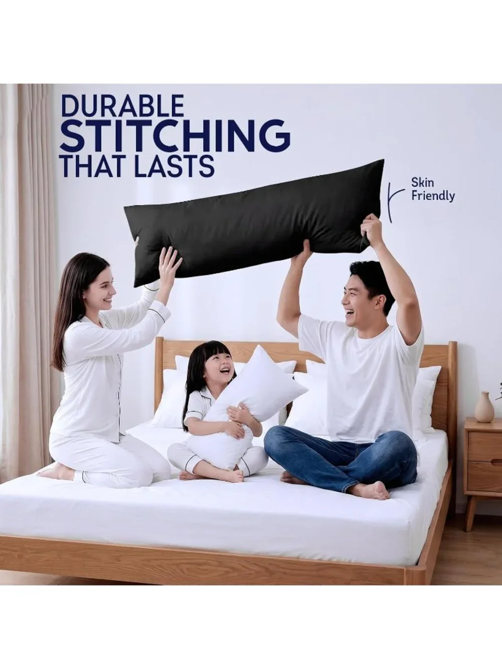 〽️Large Body Insert Breathable Full Body Pillow Long Bed Pillow Black 20x54